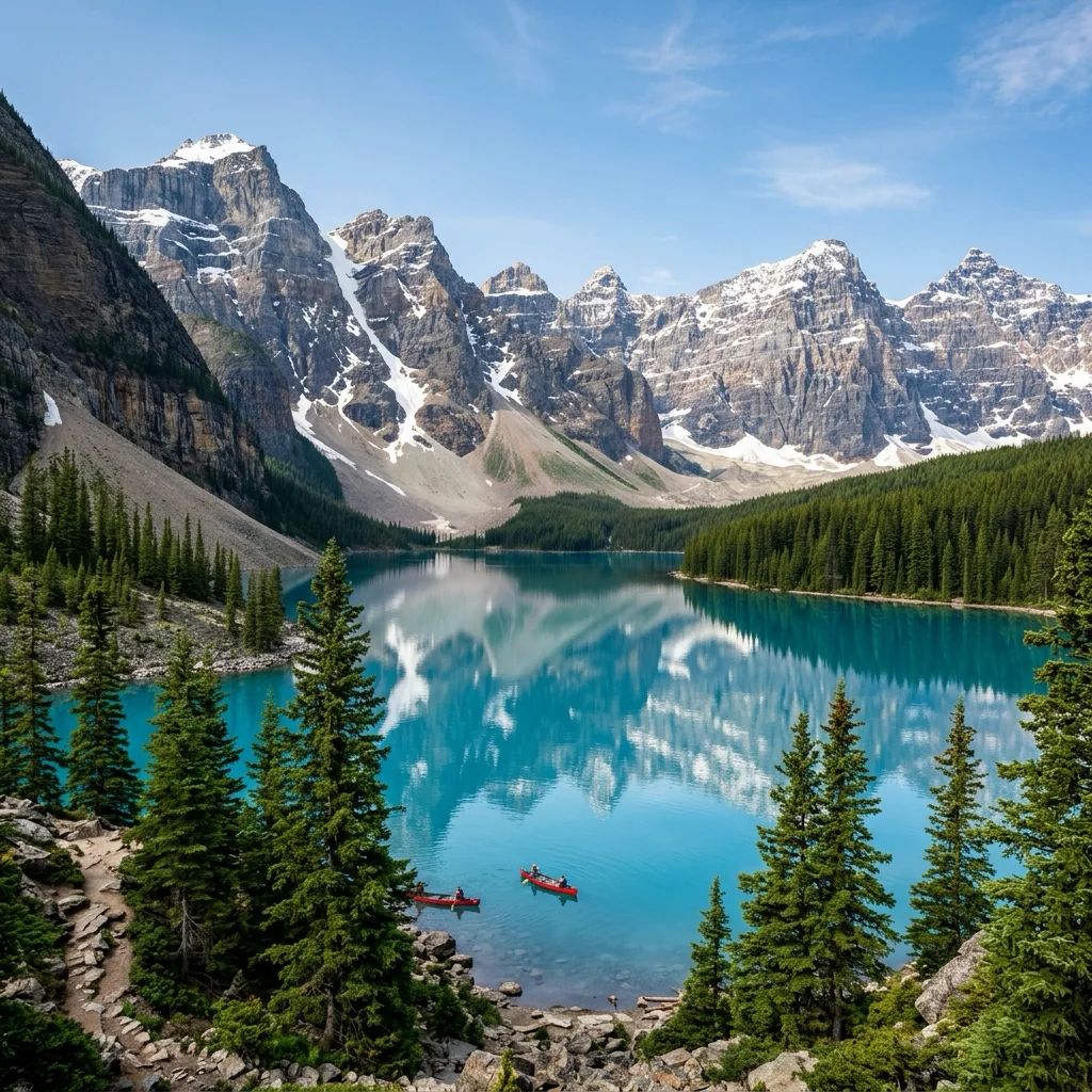 Montañas rocosas canadienses sobre lago turquesa