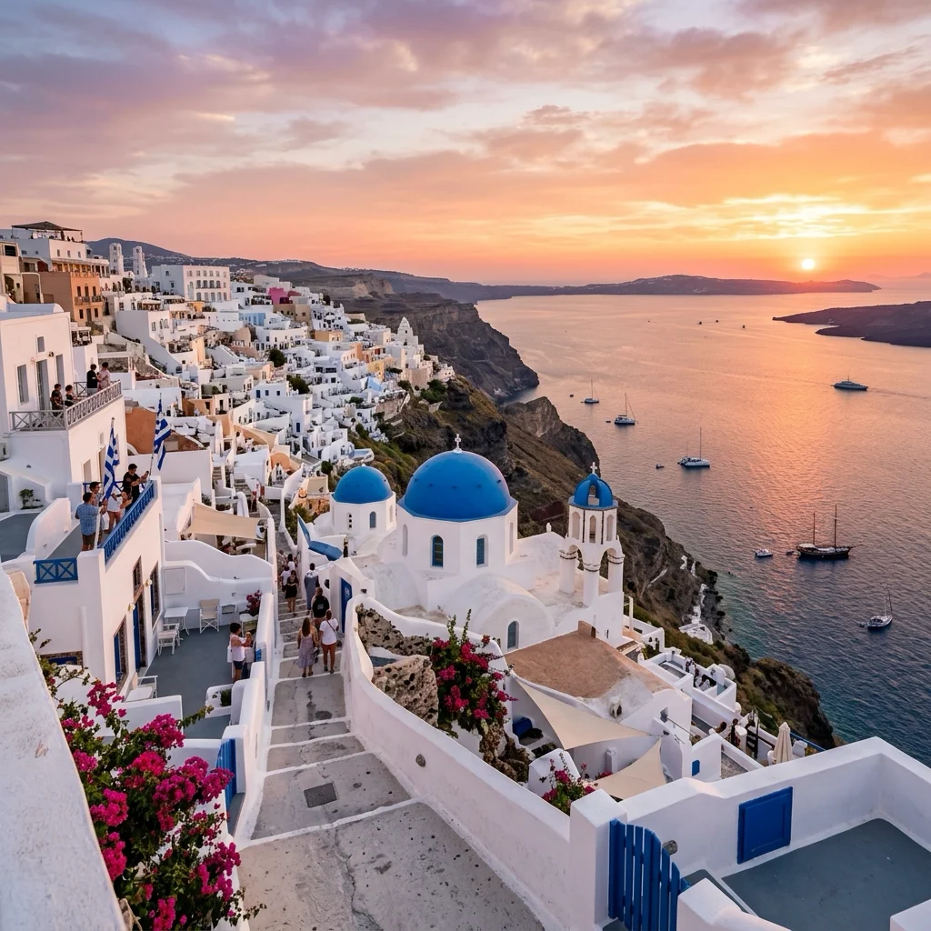 Vistas espléndidas desde los edificios de Santorini, viajes a grecia desde mexico