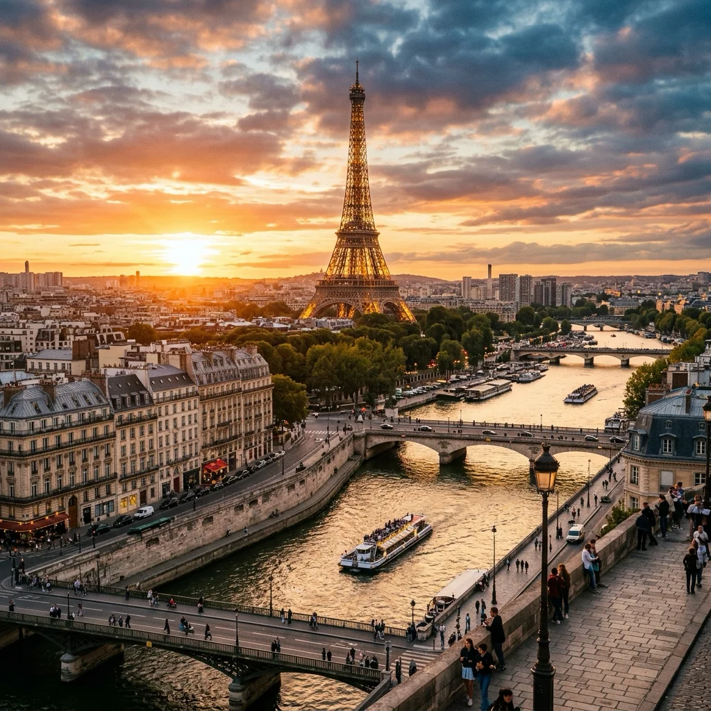 Torre Eiffel con la ciudad de París al atardecer — viajes a París desde México 2026
